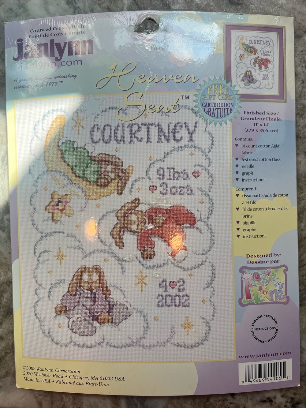 Vintage Heaven Sent Baby Cross Stitch Kit – Pastel Multicolor